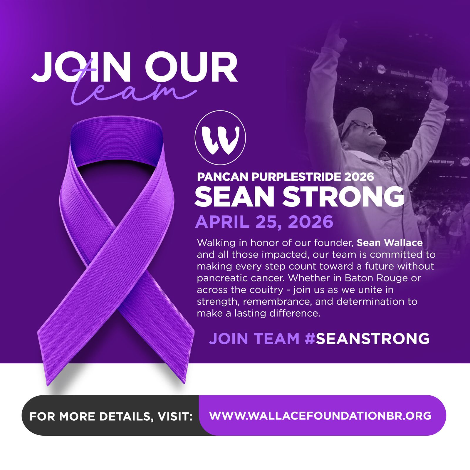 Flyer for PurpleStride 2026 — Team Sean Strong